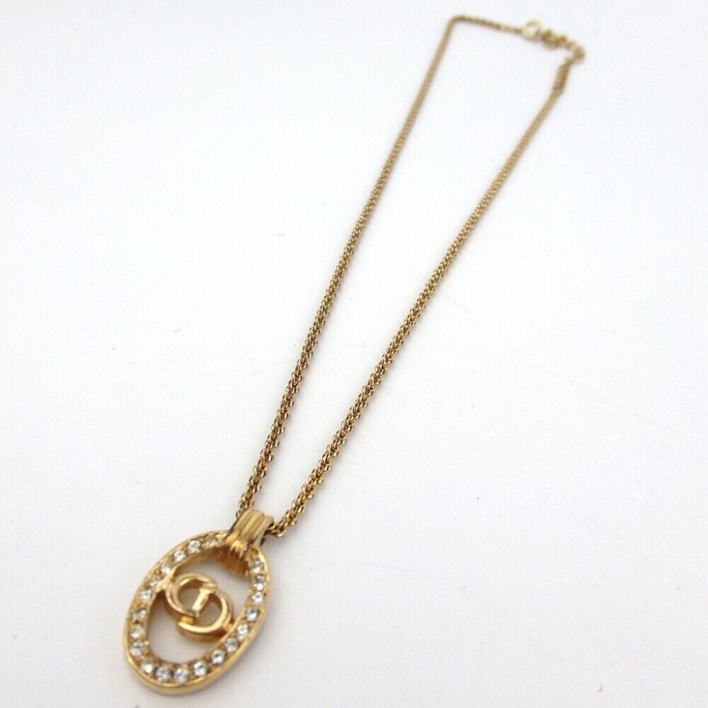 Authentic Christian Dior Rhinestone Cd Logo Necklace Metal